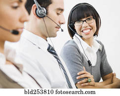 representantes serviço freguês, desgastar, headsets