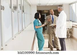 doutores, e, droga, vendedor, falando, em, hospitalar