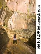 persa, hiking mulher, perto, penhasco