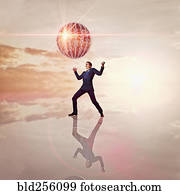 Businessman watching floating sphere of binary code