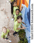 crianças, parede pintura