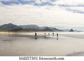 Distant people running on beach