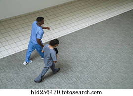 enfermeiras, andar, em, a, lobby