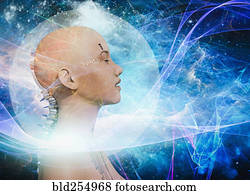 perfil, de, mulher, com, mecânico, espinha