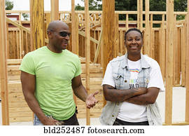 retrato, de, sorrindo, homens, em, local construção