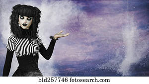 Spooky woman gesturing to copy space