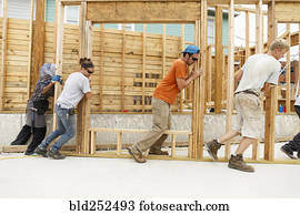 voluntários, empurrar, formulou, parede, em, local construção