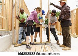 voluntários, levantamento, formulou, parede, em, local construção