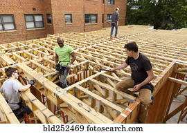 voluntários, martelando, em, local construção
