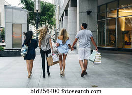 ידידים, להביא, שקיות של קניות, ב, עיר