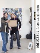 par, olhar, quadro, em, galeria arte