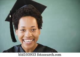 אישה אמריקאית אפריקנית, ב, כובע של טקס, ו, שמלה