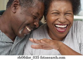 Close up of senior African American couple laughing