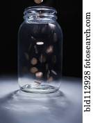 moedas, queda, em, vazio, mudança, jarro