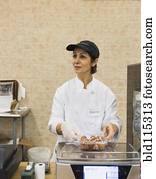 cozinheiro, trabalhando, em, cozinha