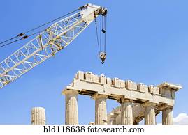 A crane at the UNESCO world heritage site, the Acropolis, site of the Parthenon in Athens