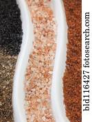 Close up of a pattern of colored salts and mineral compound