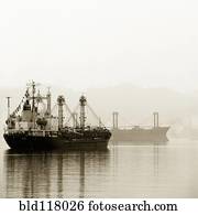 Shipping Boats in the Mist