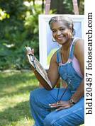 pretas, artista, quadro, ao ar livre