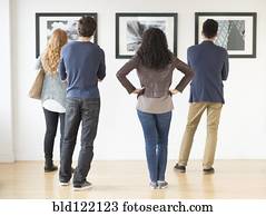 pares, admirar, arte, em, galeria