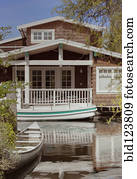 casa flutuante, ligado, canal