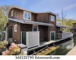 casa flutuante, ligado, canal