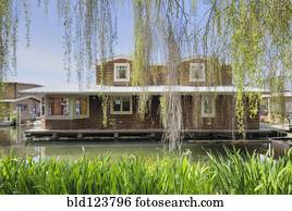 casa flutuante, ligado, canal