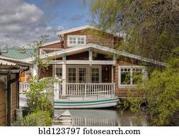 casa flutuante, ligado, canal