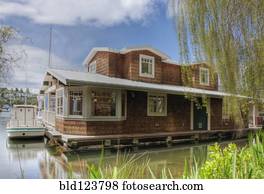 casa flutuante, ligado, canal