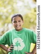 Mixed race girl wearing recycling t-shirt outdoors