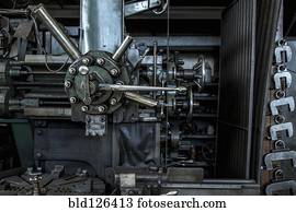 maquinaria, em, metal, loja