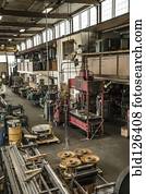 maquinaria, em, metal, loja