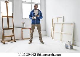 pretas, artista, ficar, em, estúdio