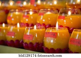 queimadura, velas, para, ano novo, em, templo budista