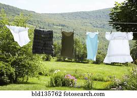 Clothesline in rural backyard