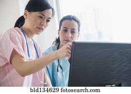 enfermeiras, trabalhe, em, hospitalar