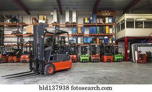 forklift, maquinaria, em, armazém