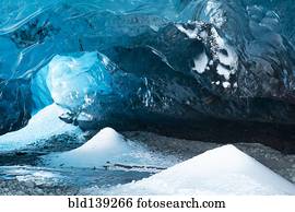 neve, pilhas, e, teto, em, caverna gelo