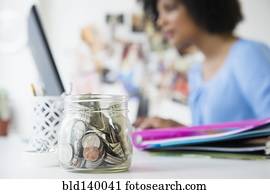 cima, de, mudança, jarro, escrivaninha