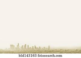 silueta, de, horizonte cidade, em, céu nebuloso, los angeles, califórnia, estados unidos