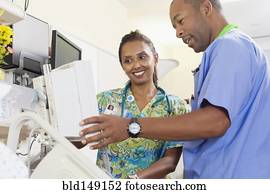 enfermeiras, trabalhe, em, hospitalar