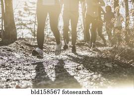 Runners jogging on dirt path