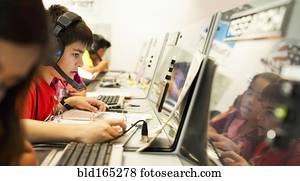 Students using computers at desk