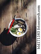 High angle view of bowl of ramen