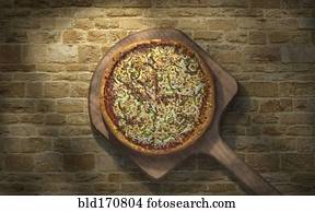 High angle view of pizza on peel