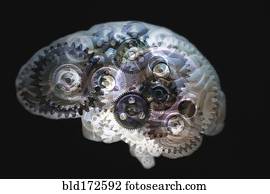 mecânico, engrenagens, torneado, em, cérebro