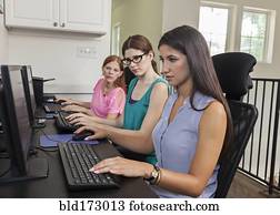 mulheres, usando, computadores