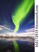 Northern lights reflecting in still remote river