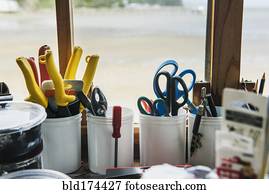 arte, ferramentas, em, windowsill