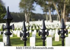 cima, de, cerca ferro feito, ao redor, cemitério